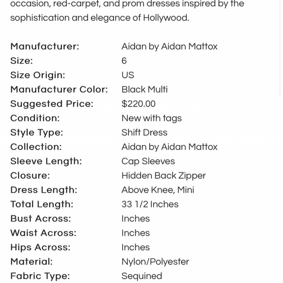 Aidan by Aidan Mattox black multi size 6 NWT - Picture 6 of 6